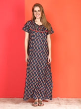 🌸 Evolove Cotton Nighty Maxi for Women Printed Short Sleeves | Full-Length | Side Pocket
